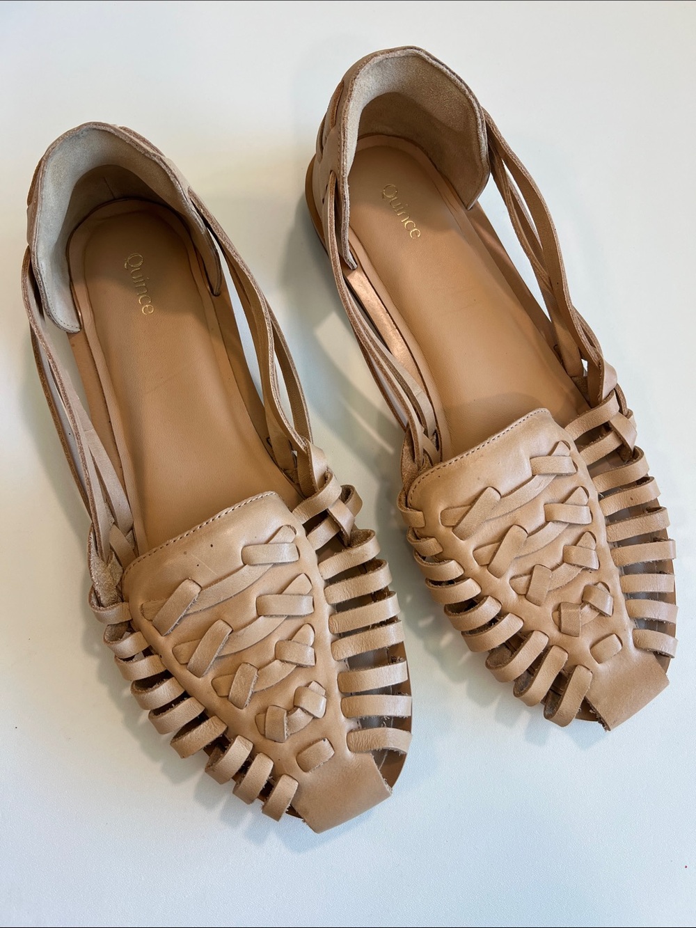 Quince - Women's Tan Woven Leather Moccasin Flats
